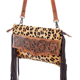 American Darling ADBG359CHE Envelope Hand Tooled Hair On Genuine Leather Women Bag Western Handbag Purse