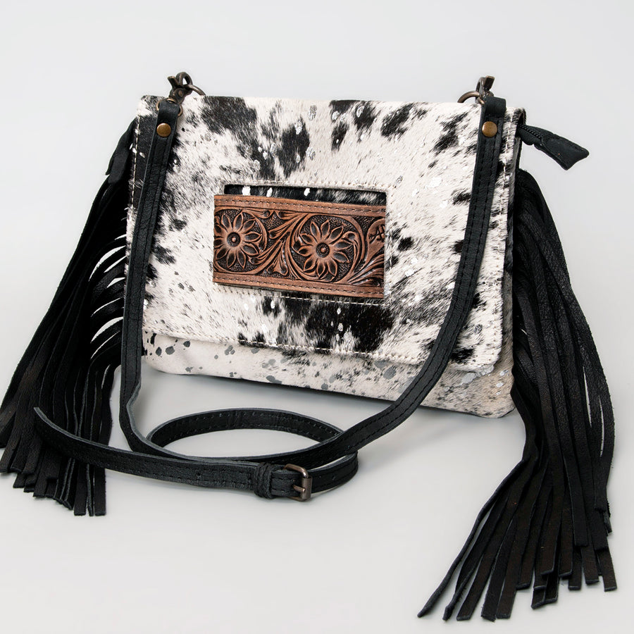 American Darling Hand Tooled Leather Small Cross body Bag with Hair-On Cowhide - Uhorse
