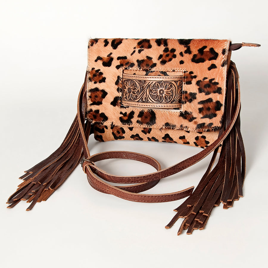American Darling Hand Tooled Leather Small Cross body Bag with Printed Hair-On Cowhide - Uhorse