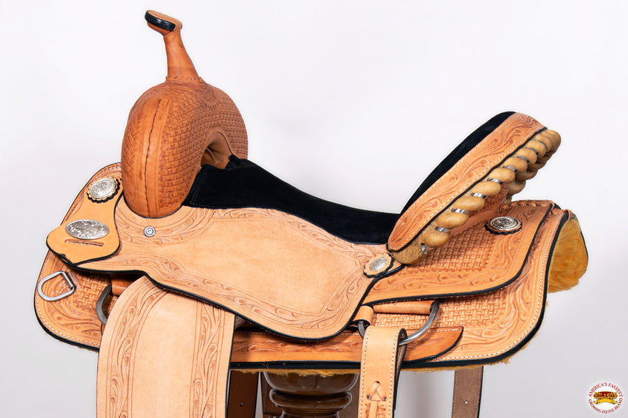 HILASON Western Horse Barrel Racing Saddle Trail Pleasure American Leather | Hand Tooled Wade & Roping For Horses
