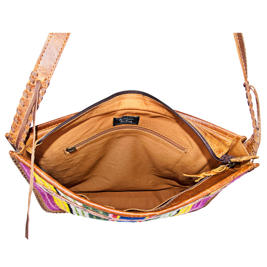 American Darling Messenger Saddle Blanket Fabric Genuine Leather Western Women Bag Handbag Purse | Cute
