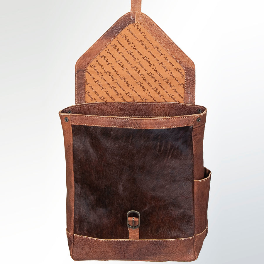 American Darling Backpack Bag Handcrafted from Hand Tooled Floral Leather & Hair-On Cowhide with YKK Zipper