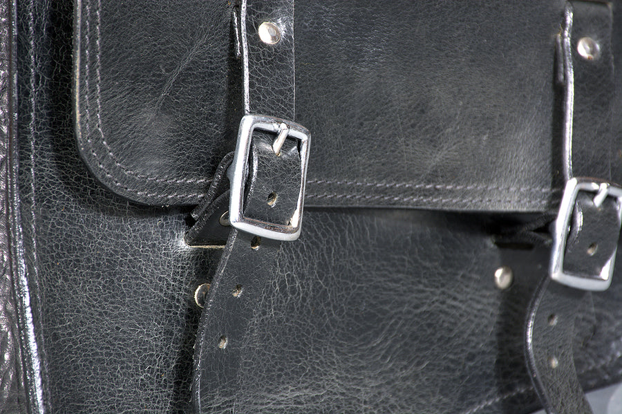 HILASON Top Grain Leather Motorcycle Bike Right & Left Side Saddle Bag Rigid Flap Solo Biker Bag Black 14" Long