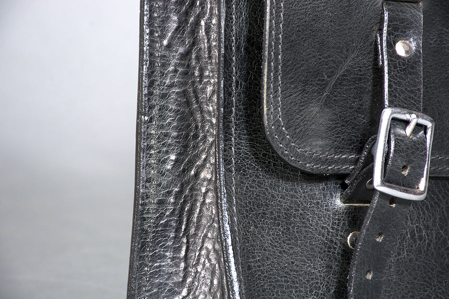 HILASON Top Grain Leather Motorcycle Bike Right & Left Side Saddle Bag Rigid Flap Solo Biker Bag Black 14" Long