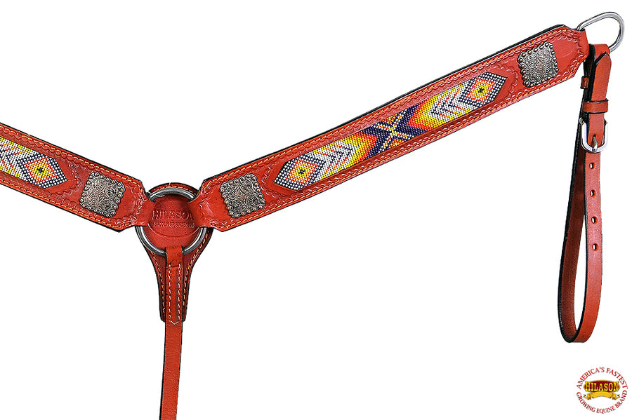 HILASON Western Horse Breast Collar Leather Mahogany Beaded Concho | for Horses
