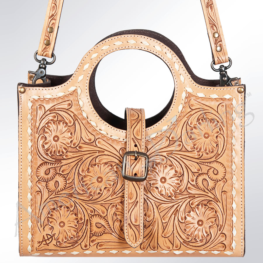 American Darling Western Tote Bag Hand Tooled Floral Carved Genuine Vegetable Tanned Leather Purse with YKK Zipper