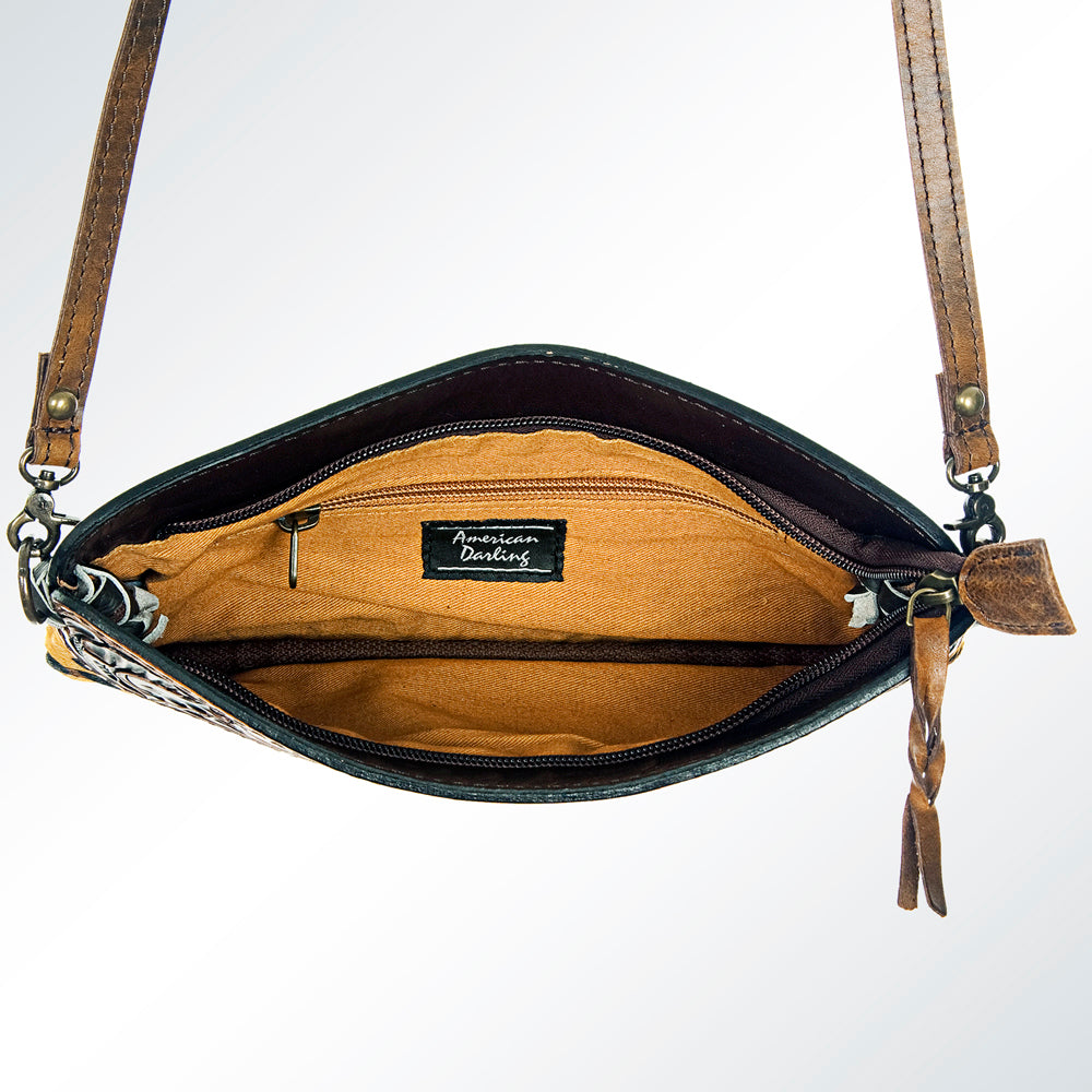 American Darling Small Crossbody Hand Tooled Hair On Genuine Leather Western Women Bag Handbag Purse | for Cute