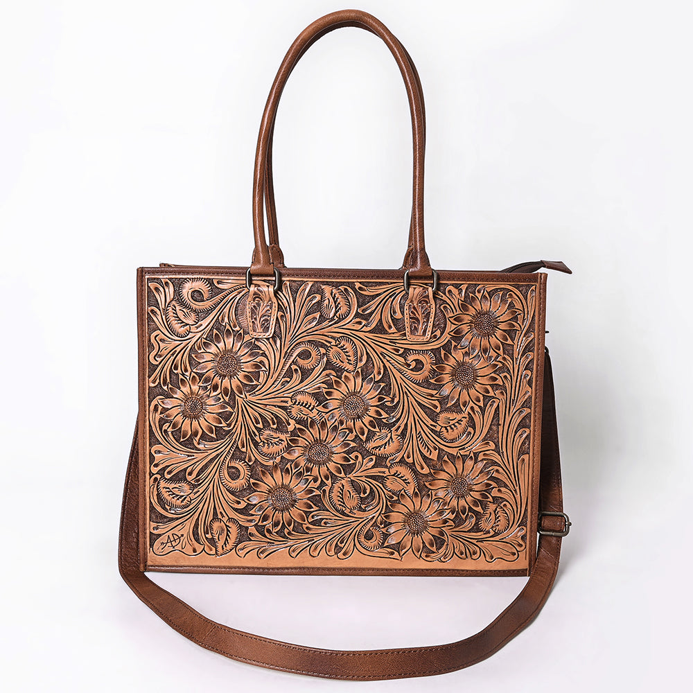 American Darling ADBG387BR Tote Hand Tooled Genuine Leather Women Bag Western Handbag Purse
