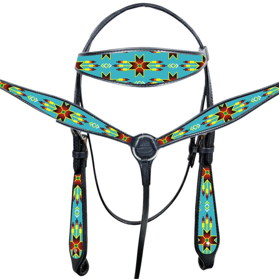 Western Horse Headstall Breast Collar Set American Leather Black Hilason