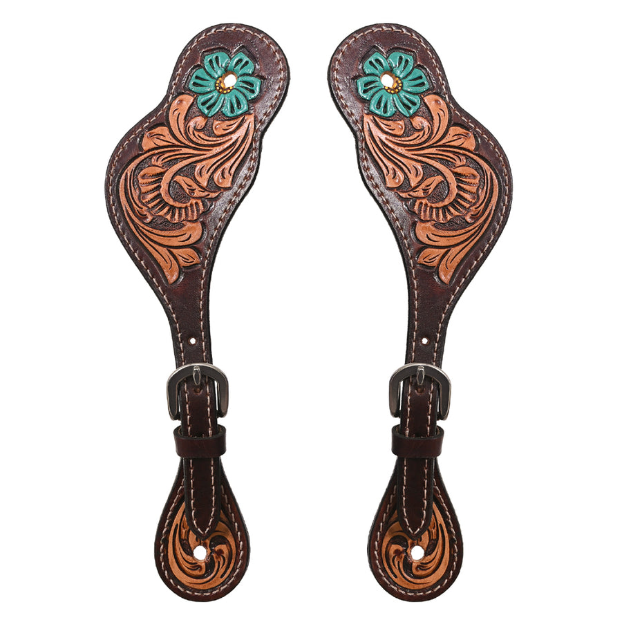 Hilason Leather Spur Strap Western Floral Dark Brown Hand Paint - Uhorse