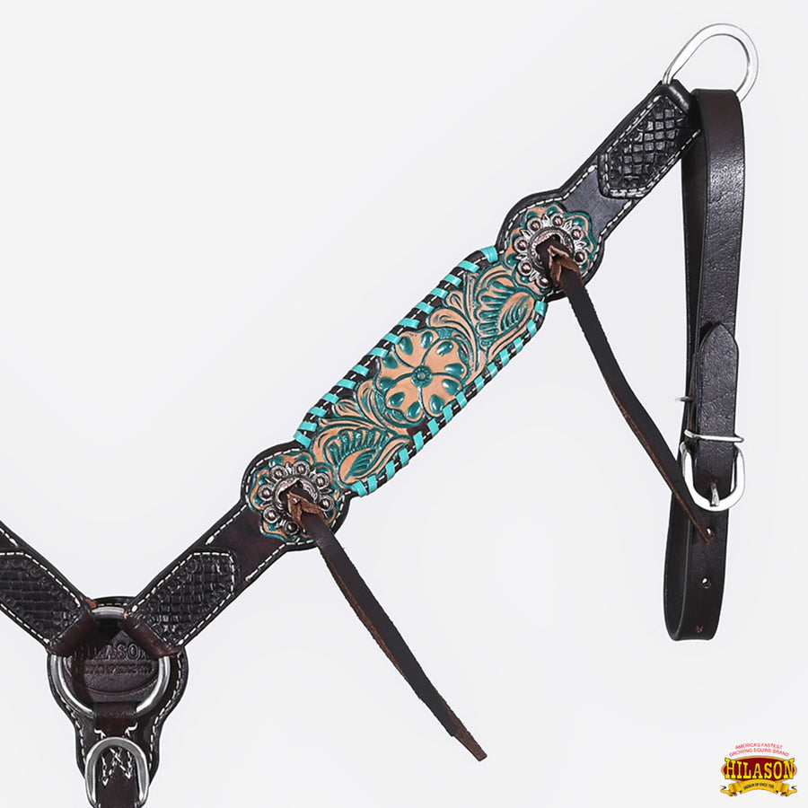 HILASON Western Horse Headstall Breast Collar Tack American Leather Floral Carving | Tack for Horses