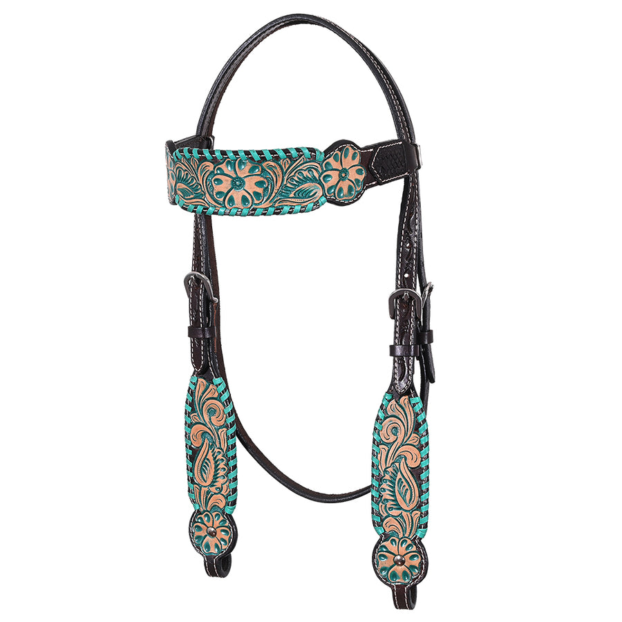 HILASON Western Horse Headstall American Leather Floral Dark Brown - Uhorse