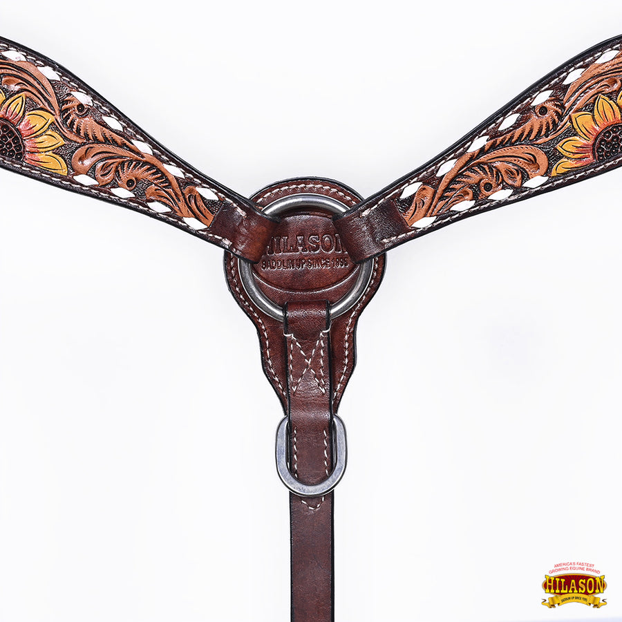 Hilason Western Horse Headstall Breast Collar Wither Strap Leather Sunflower Carving | Tack for Horses