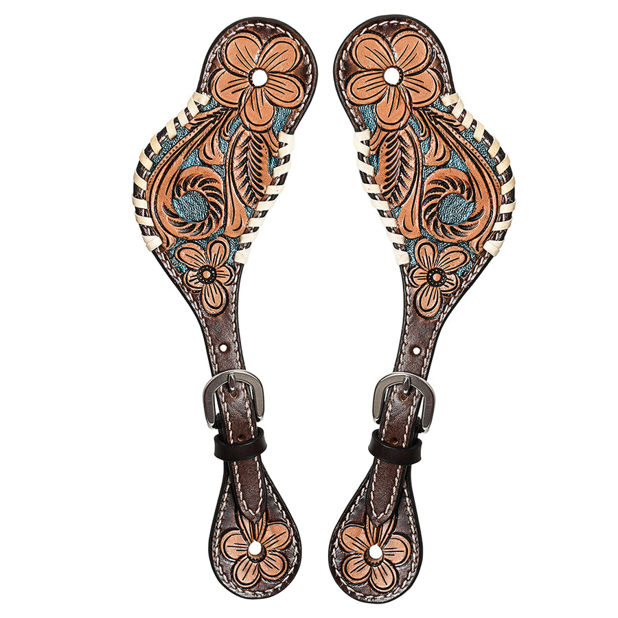 Hilason Leather Spur Strap Western Floral Dark Brown Hand Paint - Hilason