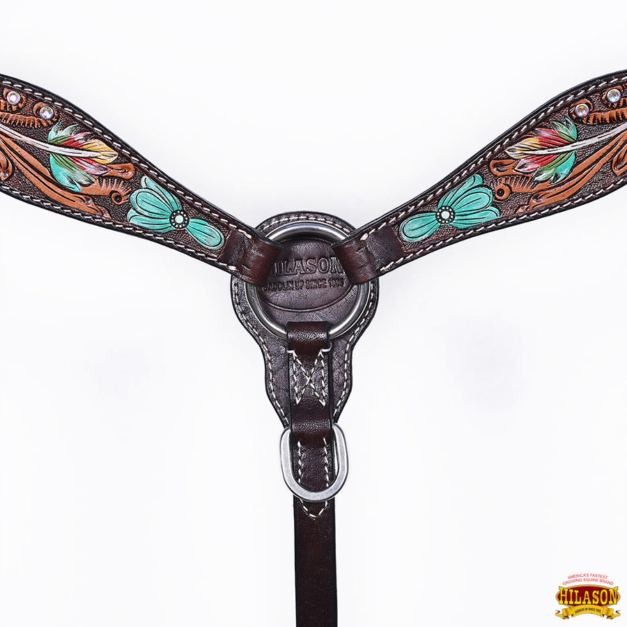 HILASON Western Horse Headstall Breast Collar American Leather Floral