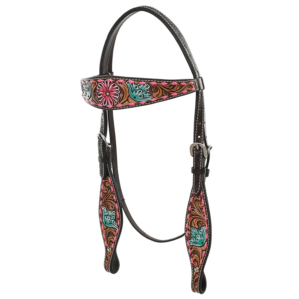 HILASON Floral Painted Beaded American Leather Horse Headstall Breast Collar