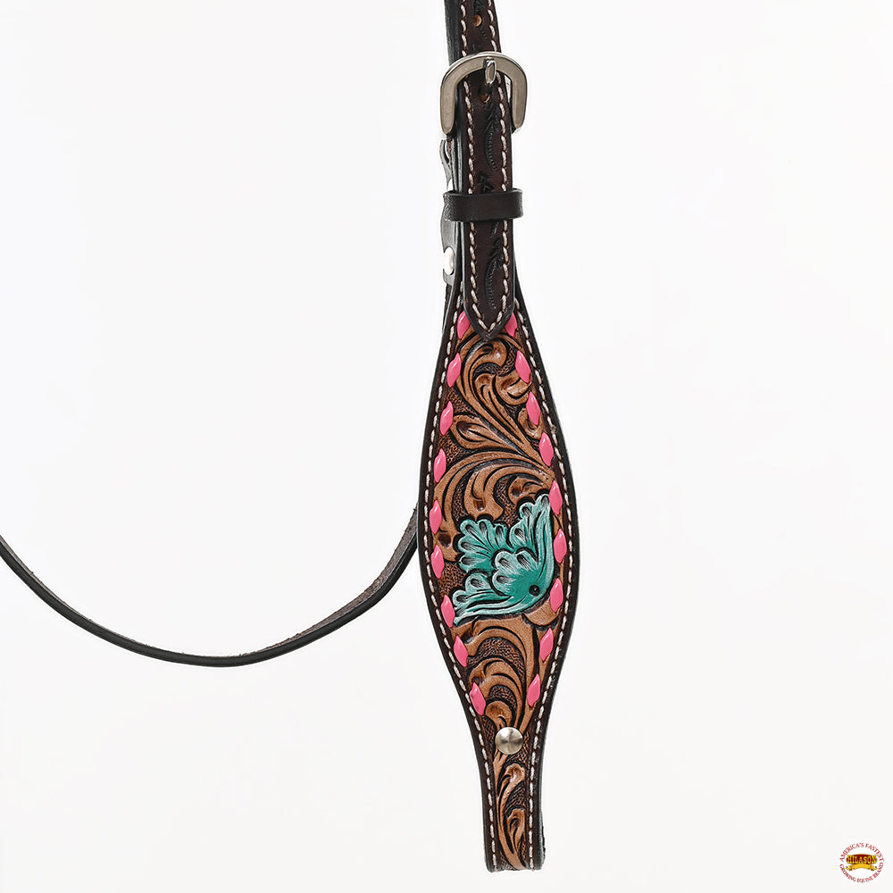 HILASON Floral Painted Beaded American Leather Horse Headstall Breast Collar