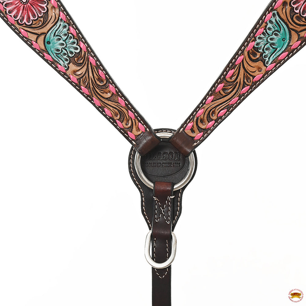 HILASON Floral Painted Beaded American Leather Horse Headstall Breast Collar