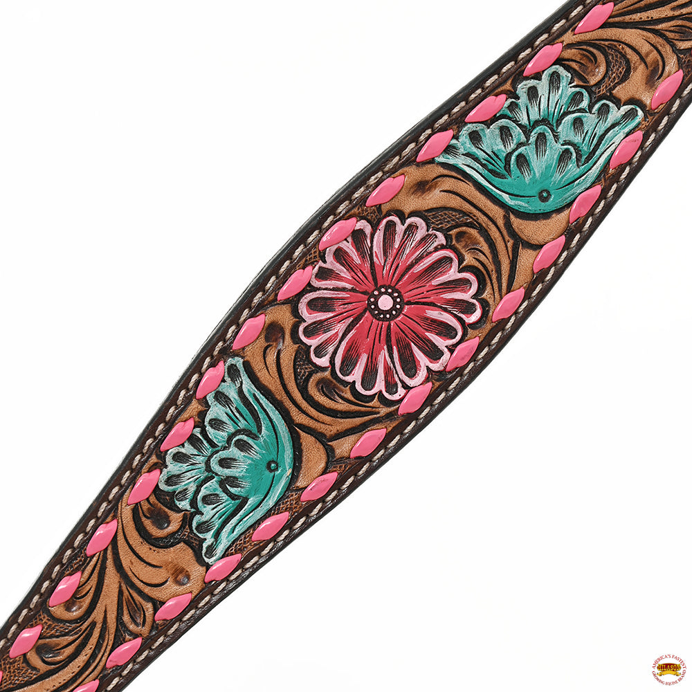 HILASON Western Horse Headstall Breast Collar & Spur Strap Tack Set American Leather Floral Carving