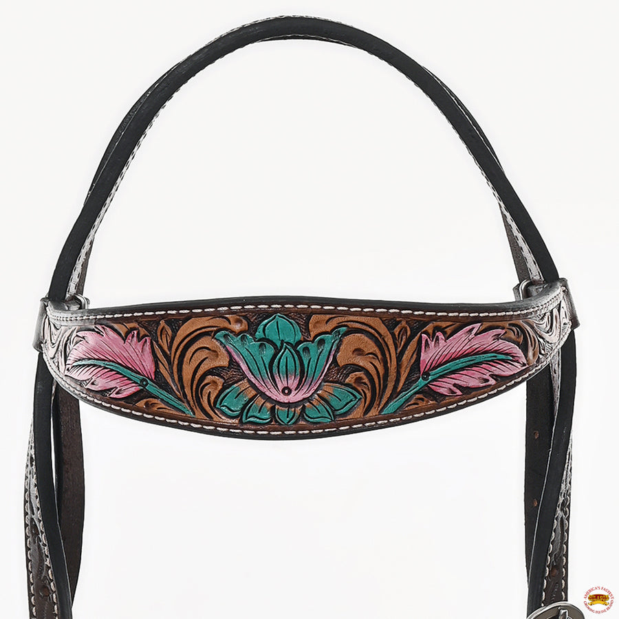 HILASON Western Horse Headstall American Leather Dark brown | Breast Collar Tack Set for Horses