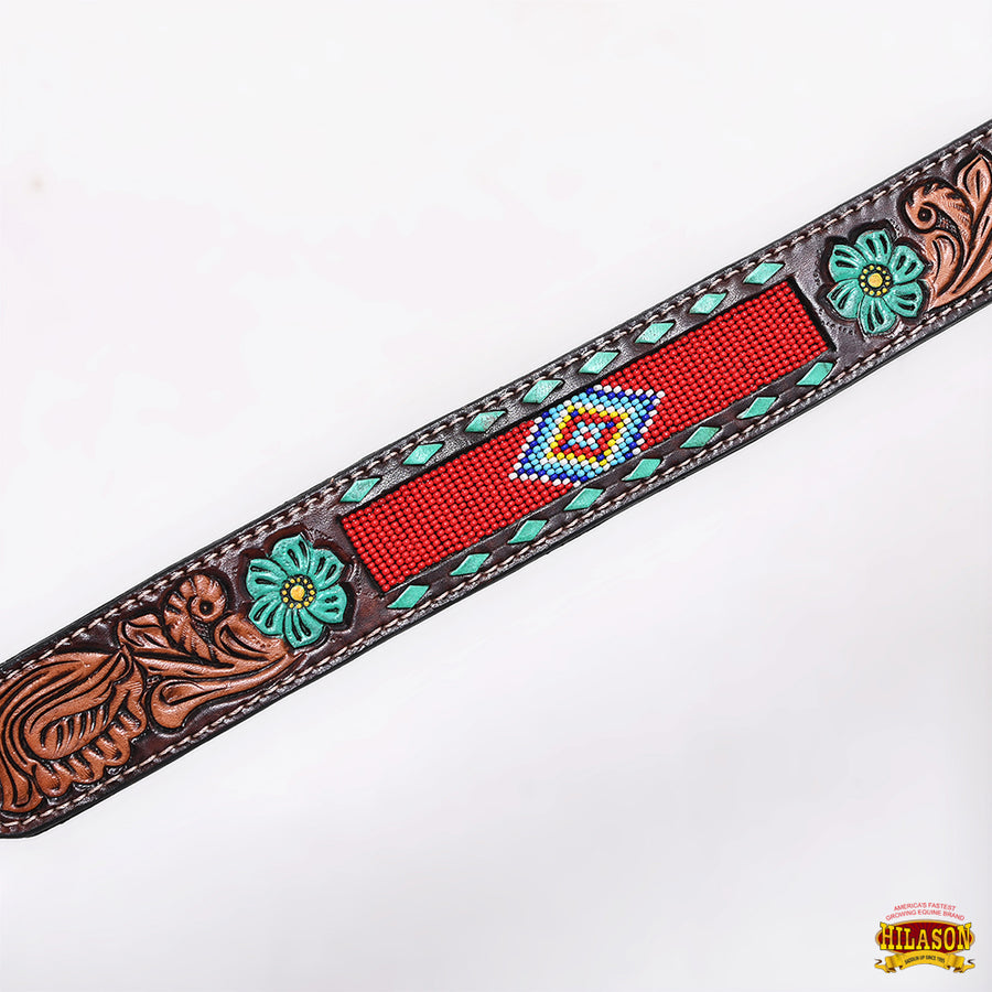HILASON Western Horse Headstall & Breast Collar American Leather Floral Beaded