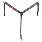 HILASON Floral Painted Beaded American Leather Horse Headstall Breast Collar