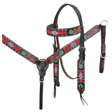 HILASON Floral Painted Beaded American Leather Horse Headstall Breast Collar