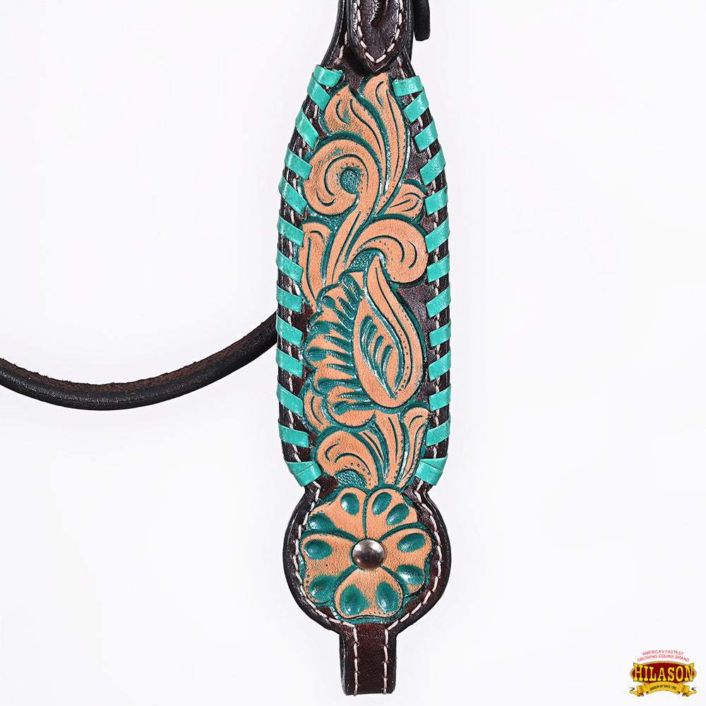 HILASON Floral Painted Beaded American Leather Horse Headstall Breast Collar