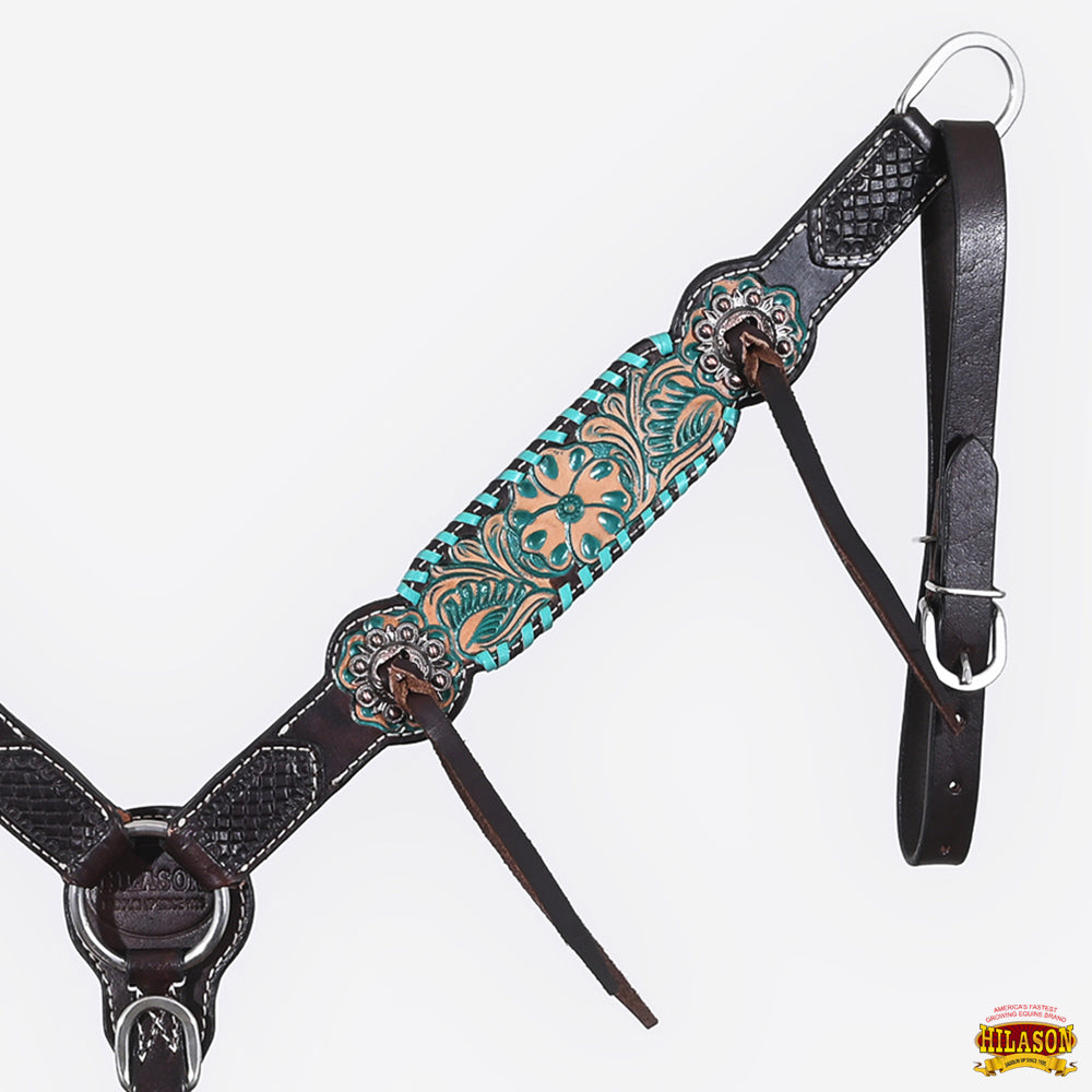 HILASON Floral Painted Beaded American Leather Horse Headstall Breast Collar