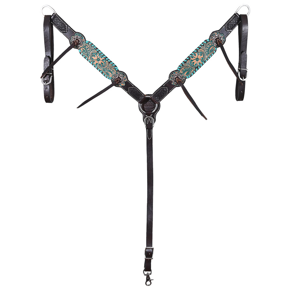 HILASON Floral Painted Beaded American Leather Horse Headstall Breast Collar