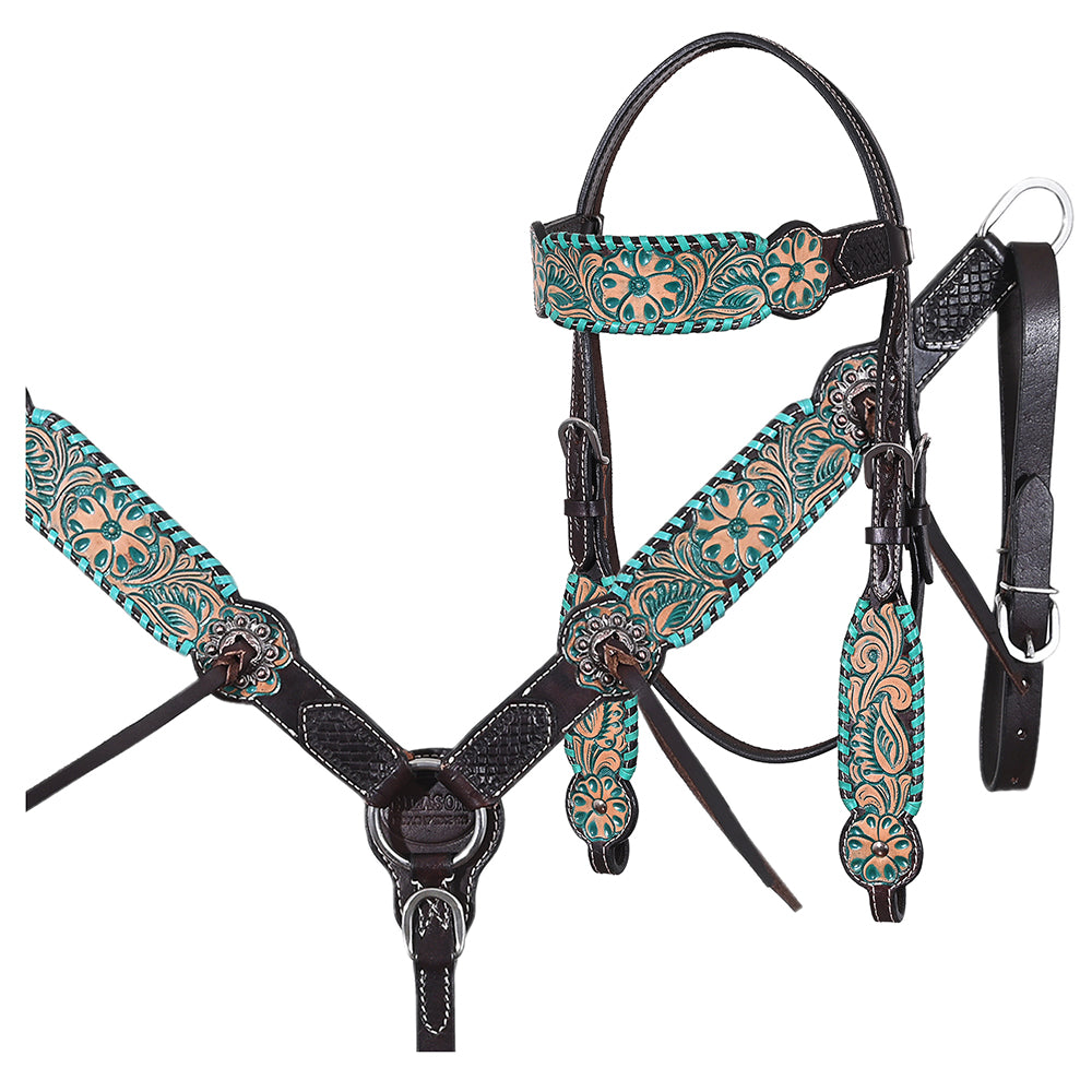 HILASON Floral Painted Beaded American Leather Horse Headstall Breast Collar