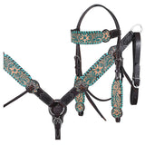 HILASON Floral Painted Beaded American Leather Horse Headstall Breast Collar