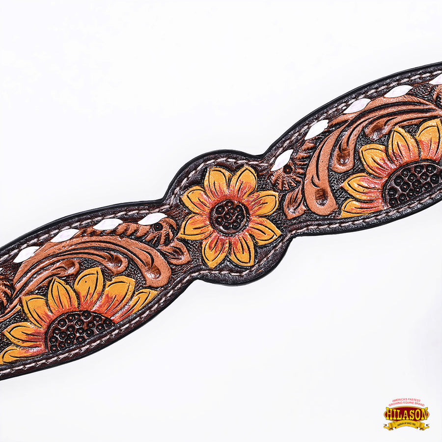 Hilason Western Horse Headstall Breast Collar Wither Strap Leather Sunflower Carving | Tack for Horses