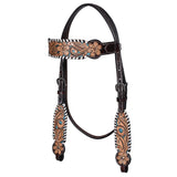 HILASON Floral Painted Beaded American Leather Horse Headstall Breast Collar