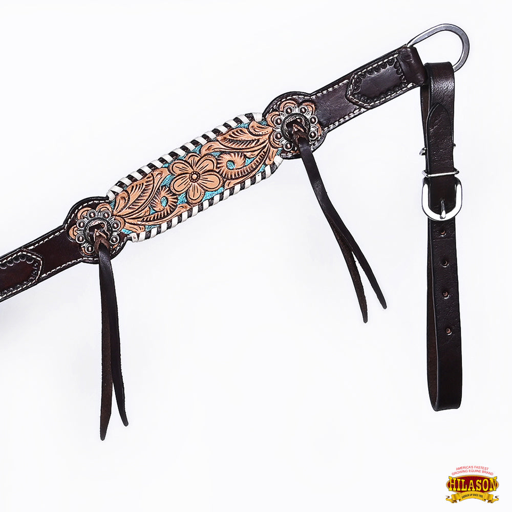 HILASON Floral Painted Beaded American Leather Horse Headstall Breast Collar