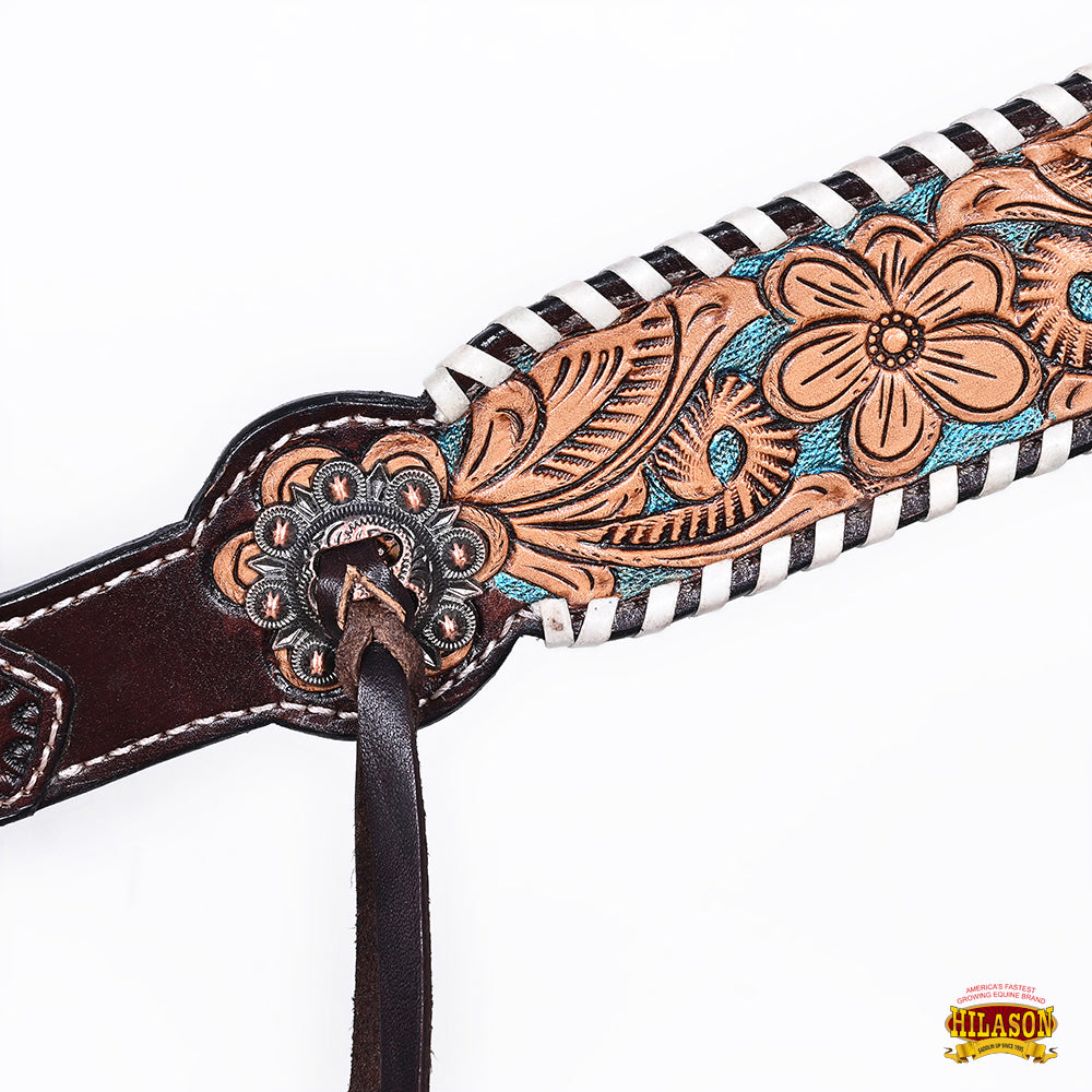 HILASON Floral Painted Beaded American Leather Horse Headstall Breast Collar