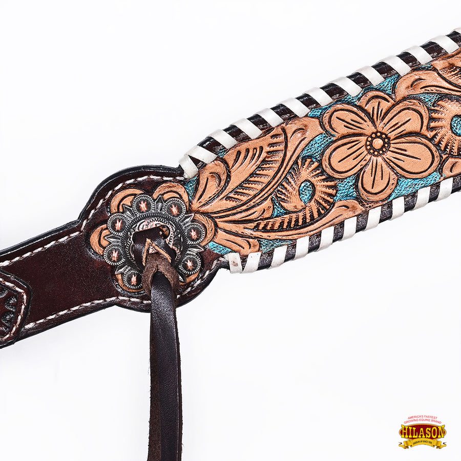 HILASON Western Horse Headstall Breast Collar American Leather Floral