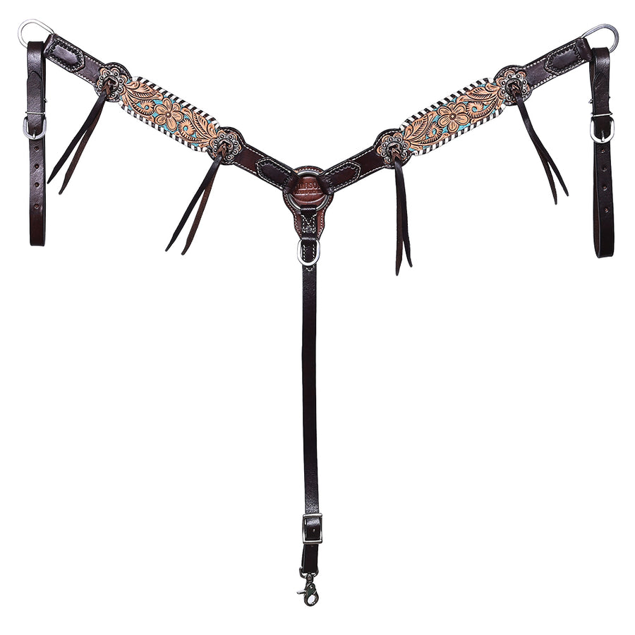 HILASON Western Horse Headstall & Breast Collar American Leather Hand Carving