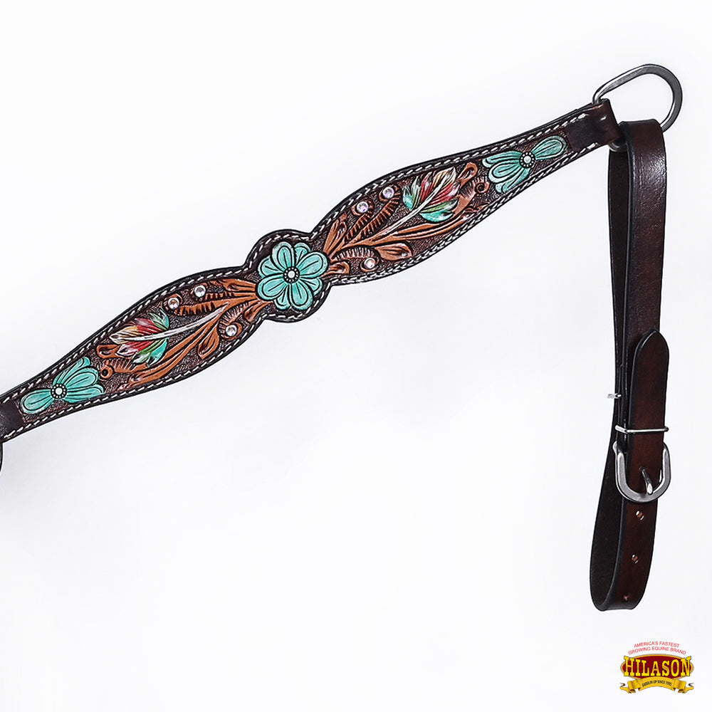 HILASON Floral Painted Beaded American Leather Horse Headstall Breast Collar