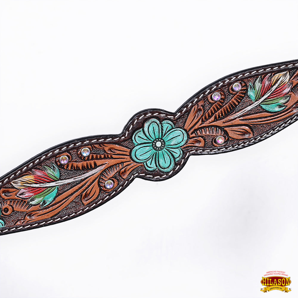 HILASON Floral Painted Beaded American Leather Horse Headstall Breast Collar