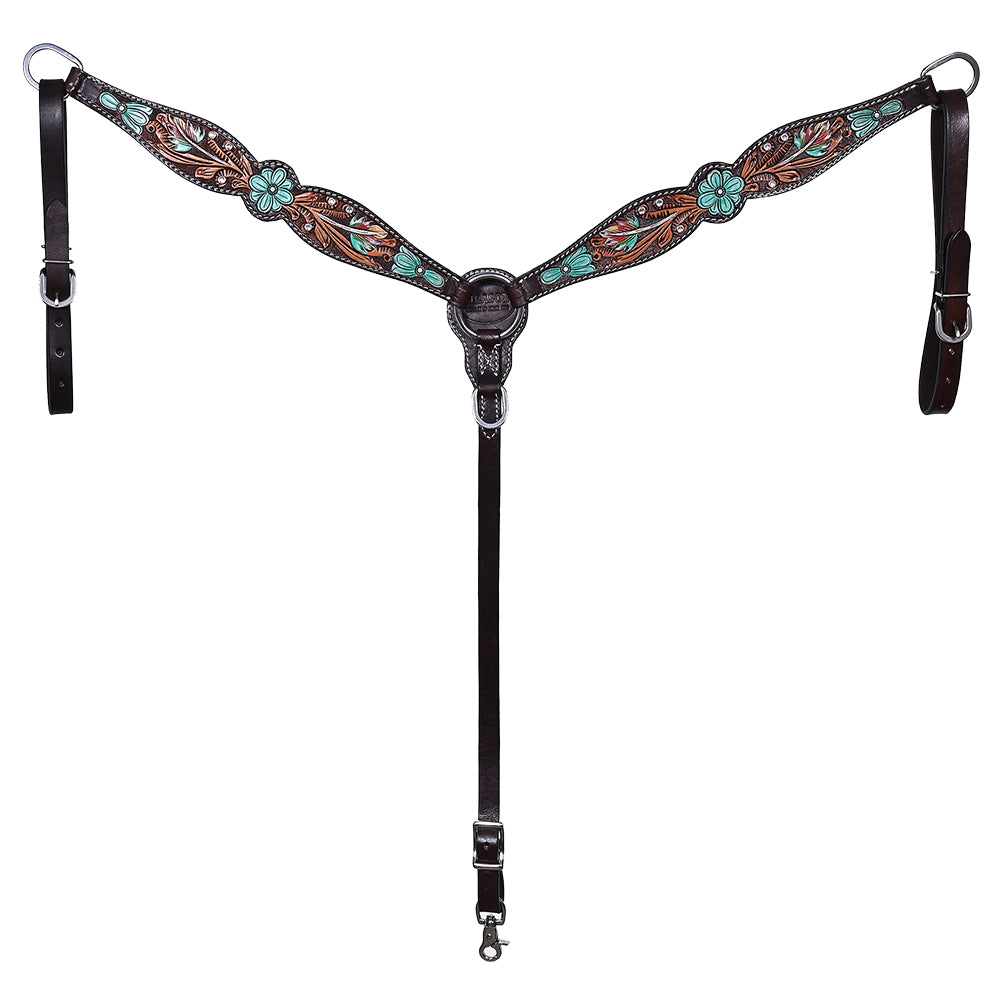 HILASON Floral Painted Beaded American Leather Horse Headstall Breast Collar