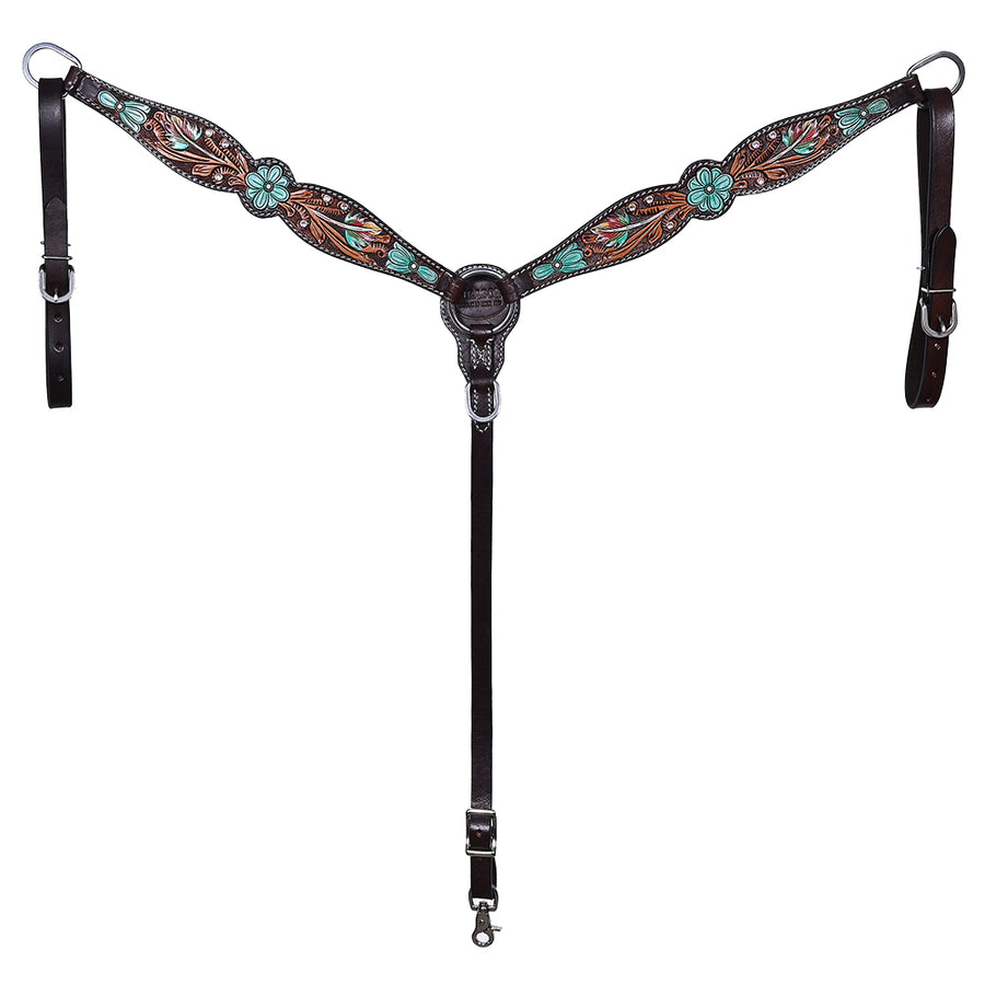 HILASON Western Horse Headstall American Leather Dark brown | Breast Collar Tack Set for Horses
