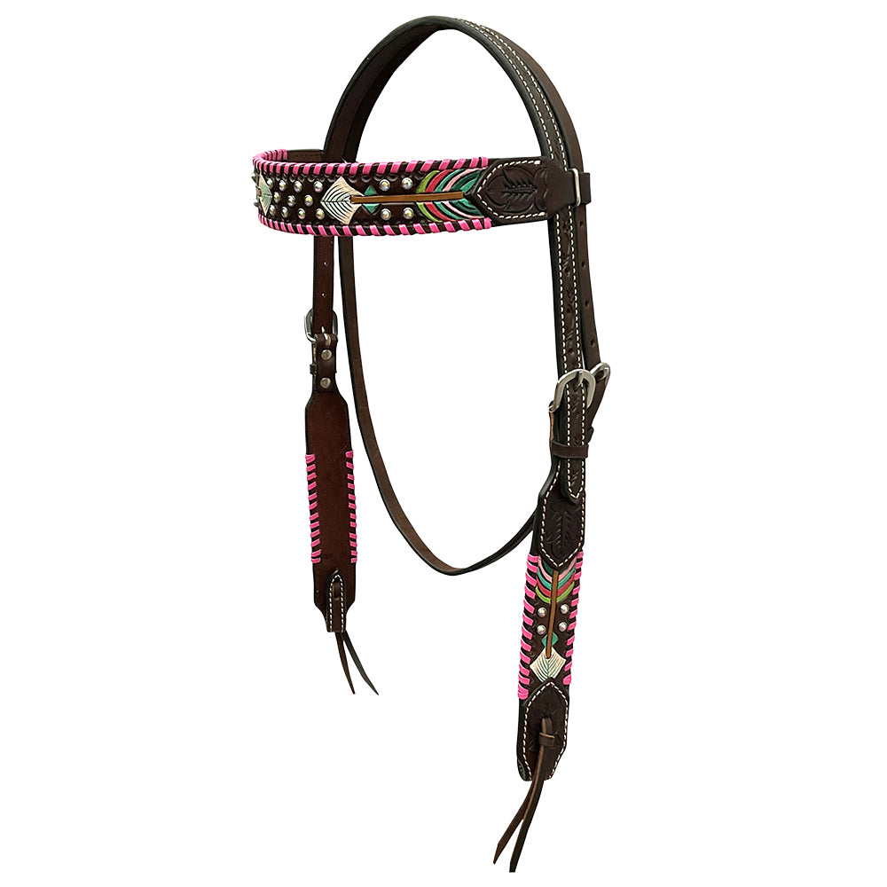 HILASON Floral Painted Beaded American Leather Horse Headstall Breast Collar