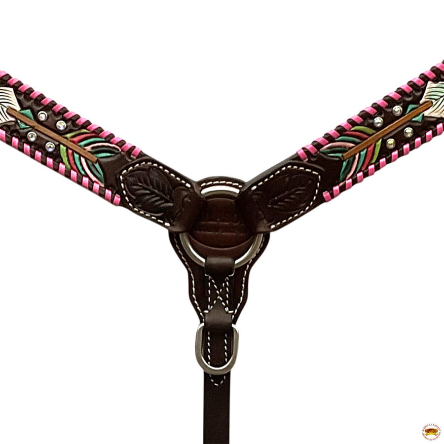 HILASON Western Horse Headstall Breast Collar American Leather Pastel Arrows Brown | Tack for Horses