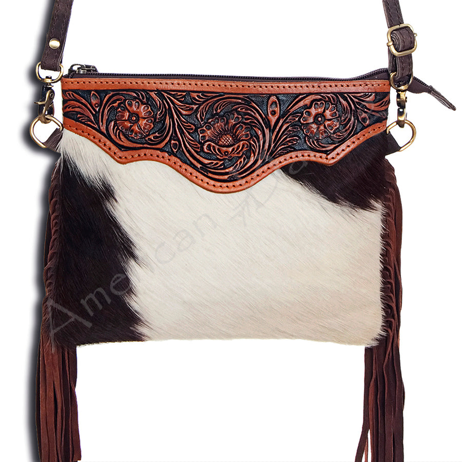 American Darling Hand Tooled Leather Hair-On Small Cross body Bag - Uhorse