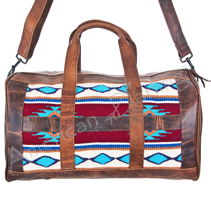 American Darling Duffel Bag - Handcrafted Saddle Blanket and Full Grain Leather Travel Bag - Uhorse