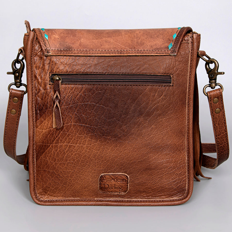 American Darling Messenger Bag Handcrafted from Hand Tooled Cactus & Floral Leather with Fringes and YKK Zipper
