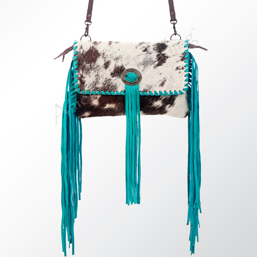 American Darling Wallet Bag Handcrafted from Hair-On Cowhide & Genuine Leather with Fringes, Concho, and YKK Zipper