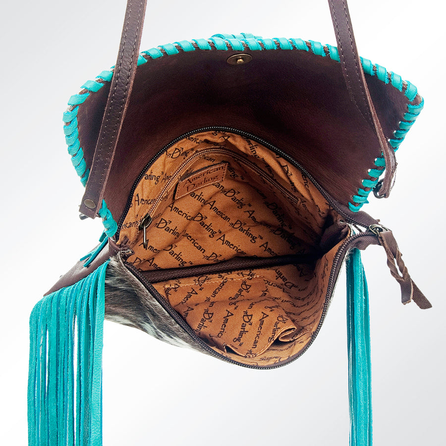 American Darling Wallet Bag Handcrafted from Hair-On Cowhide & Genuine Leather with Fringes, Concho, and YKK Zipper