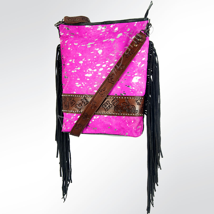 American Darling Hair-On Cowhide and Hand Tooled Leather Large Cross body Bag - Hilason